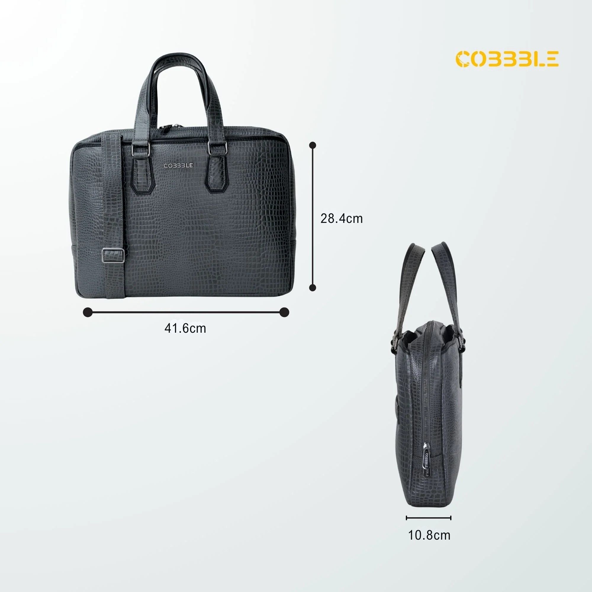 Cobbble Croco Executive Laptop Briefcase - Grey