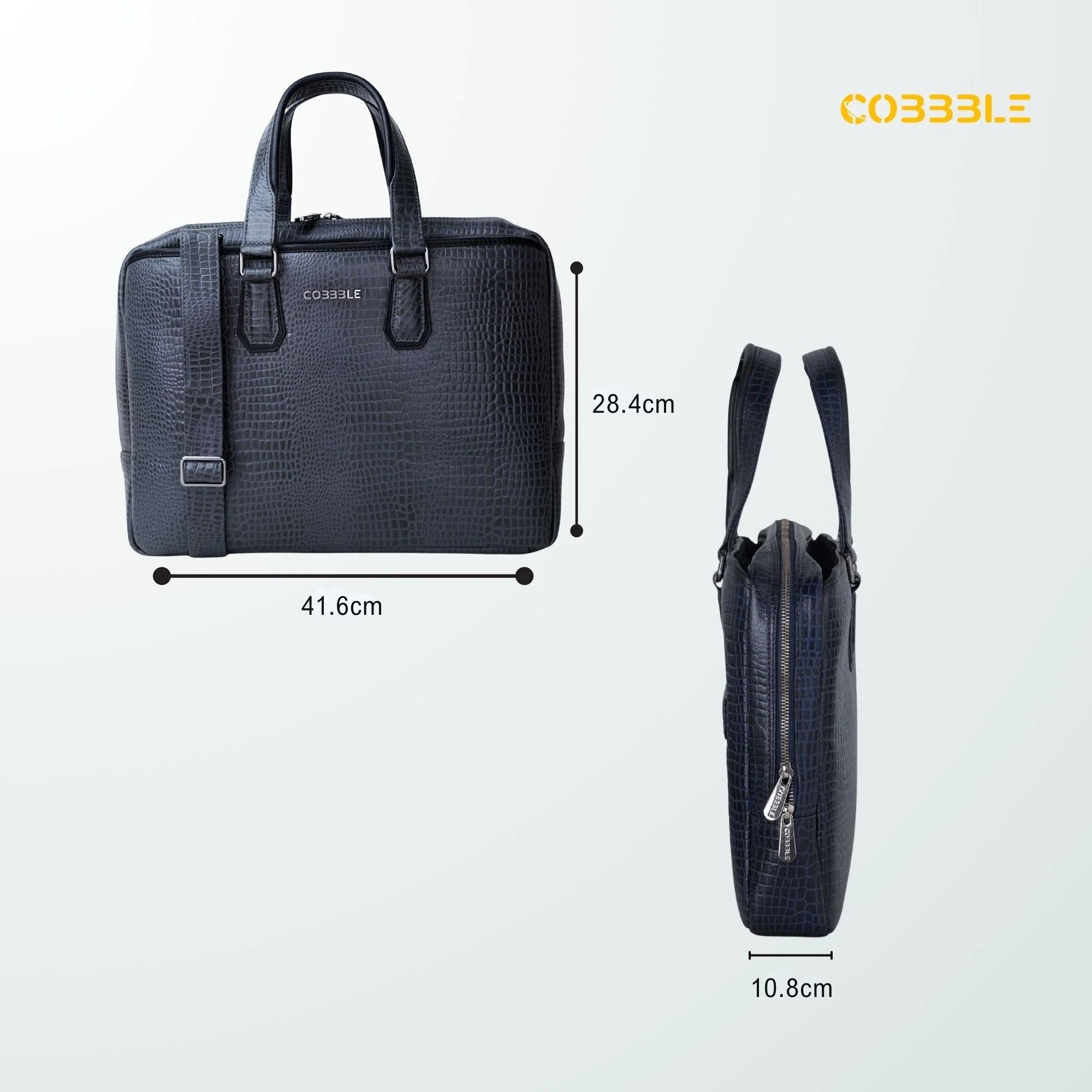 Cobbble Croco Executive Laptop Briefcase - Navy Blue