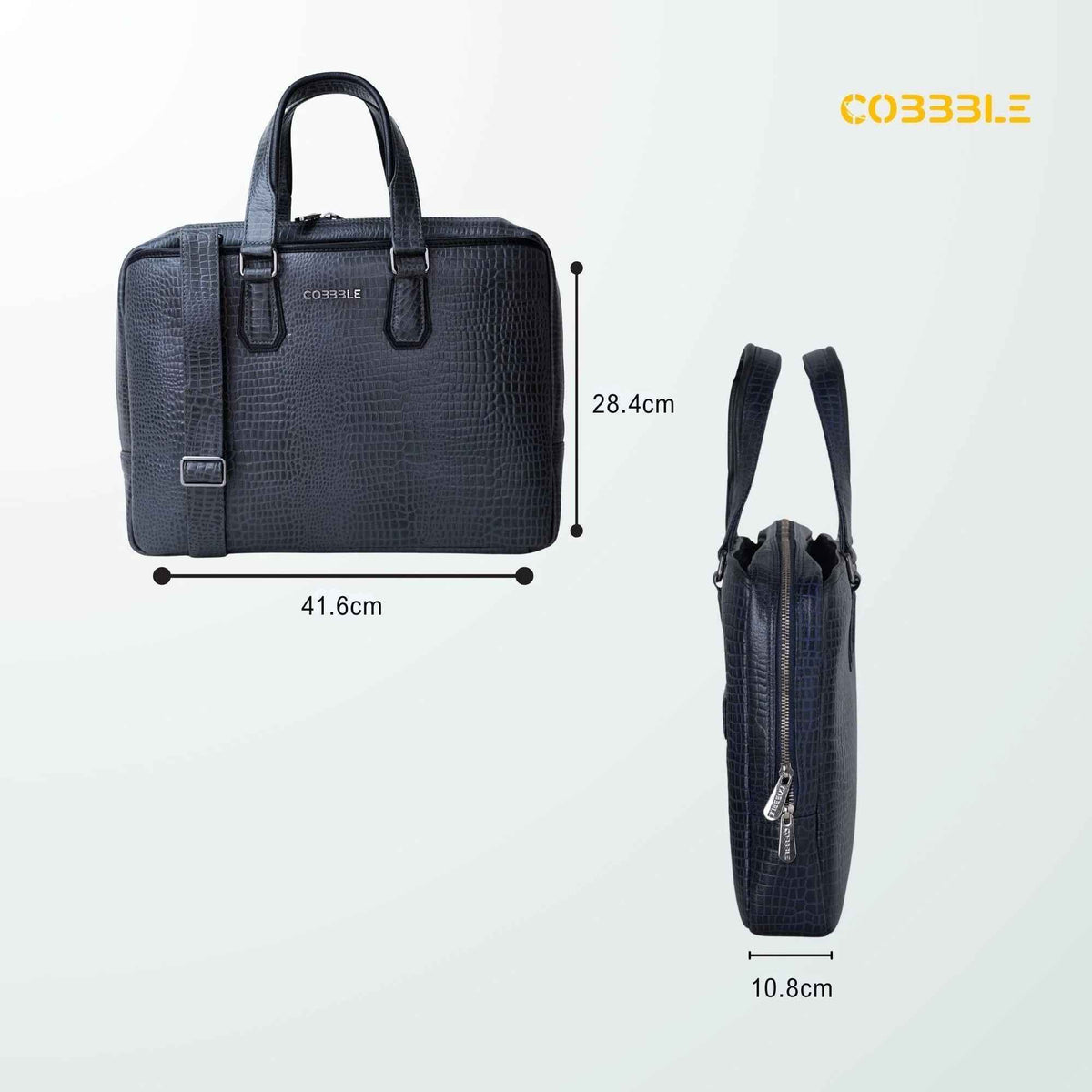 Cobbble Croco Executive Laptop Briefcase - Navy Leather