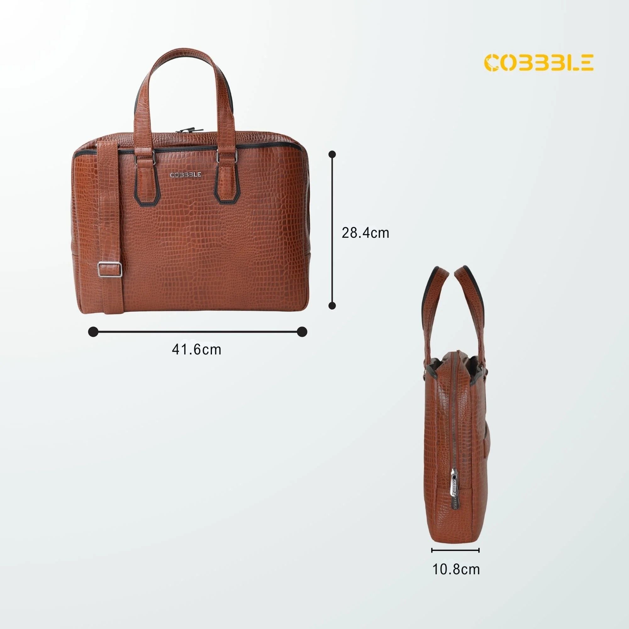 Cobbble Croco Executive Laptop Briefcase - Tan