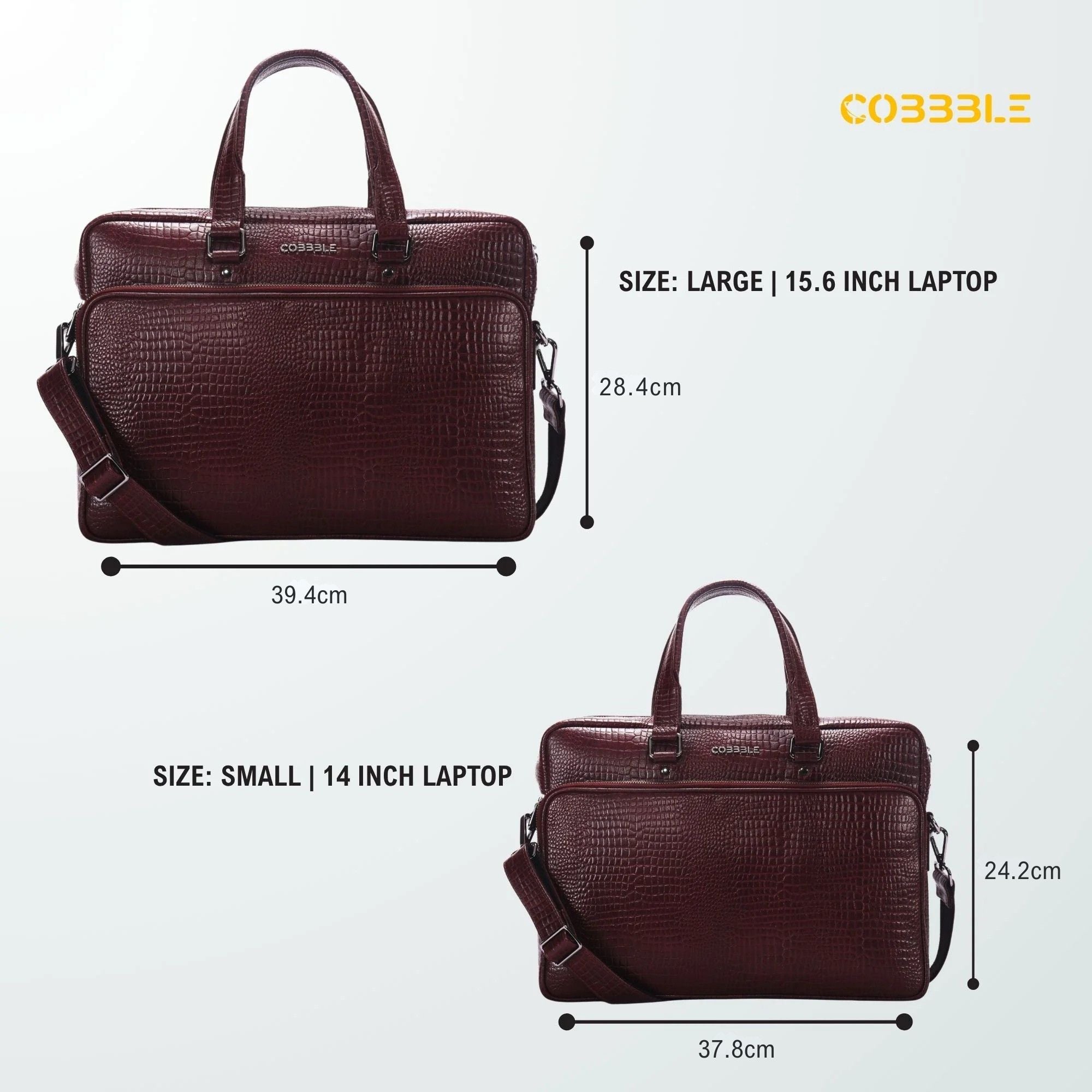 Cobbble Croco Classic Laptop Briefcase - Cherry