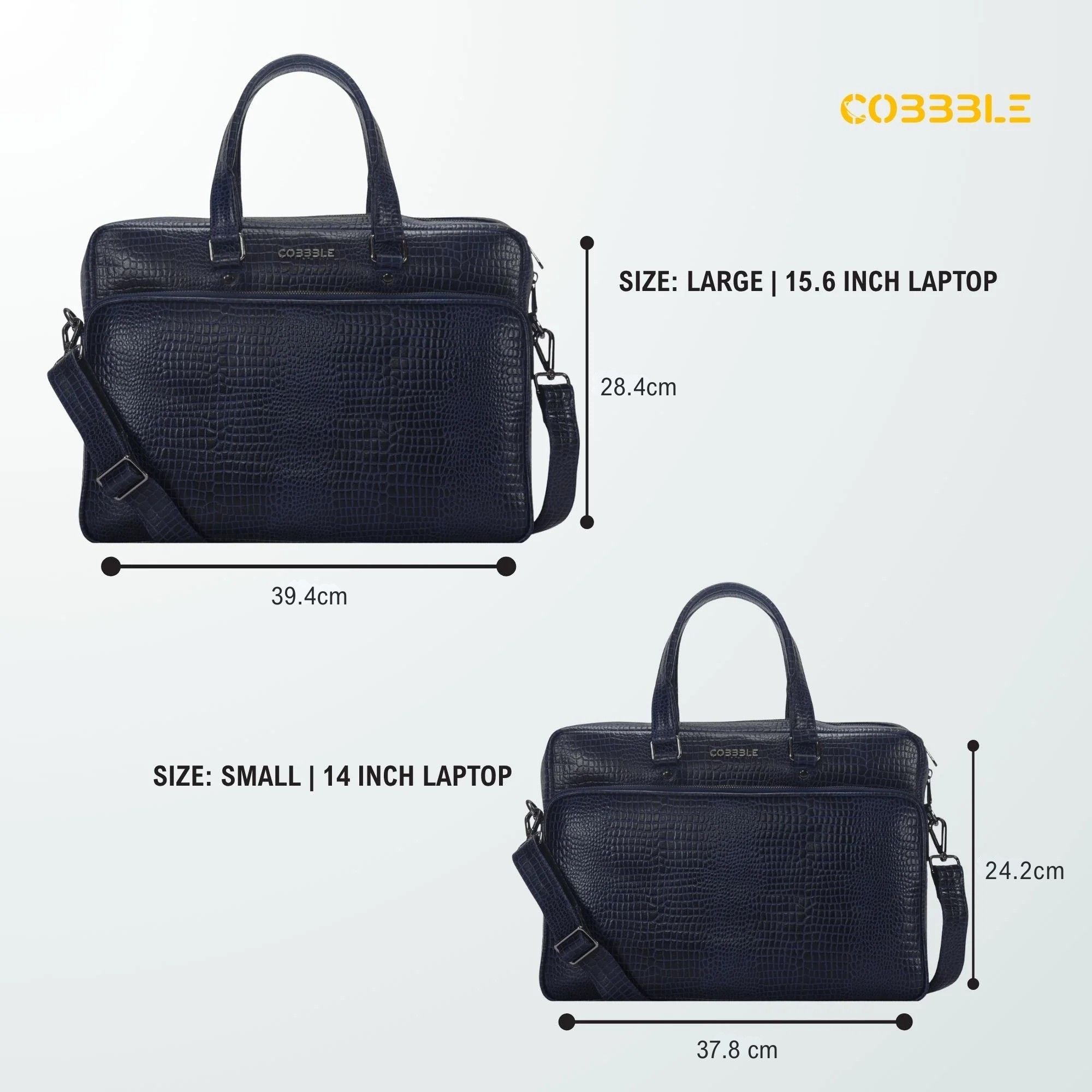 Cobbble Croco Classic Laptop Briefcase - Navy Blue