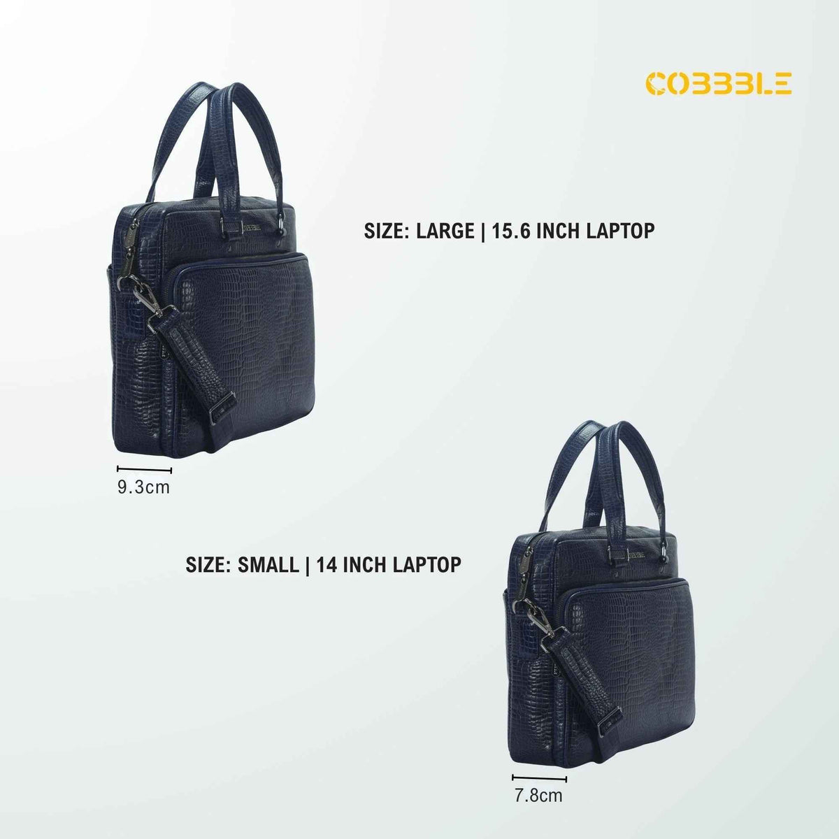 Luxury Laptop Bag - Cobbble Croco Classic Laptop Briefcase in Navy Blue