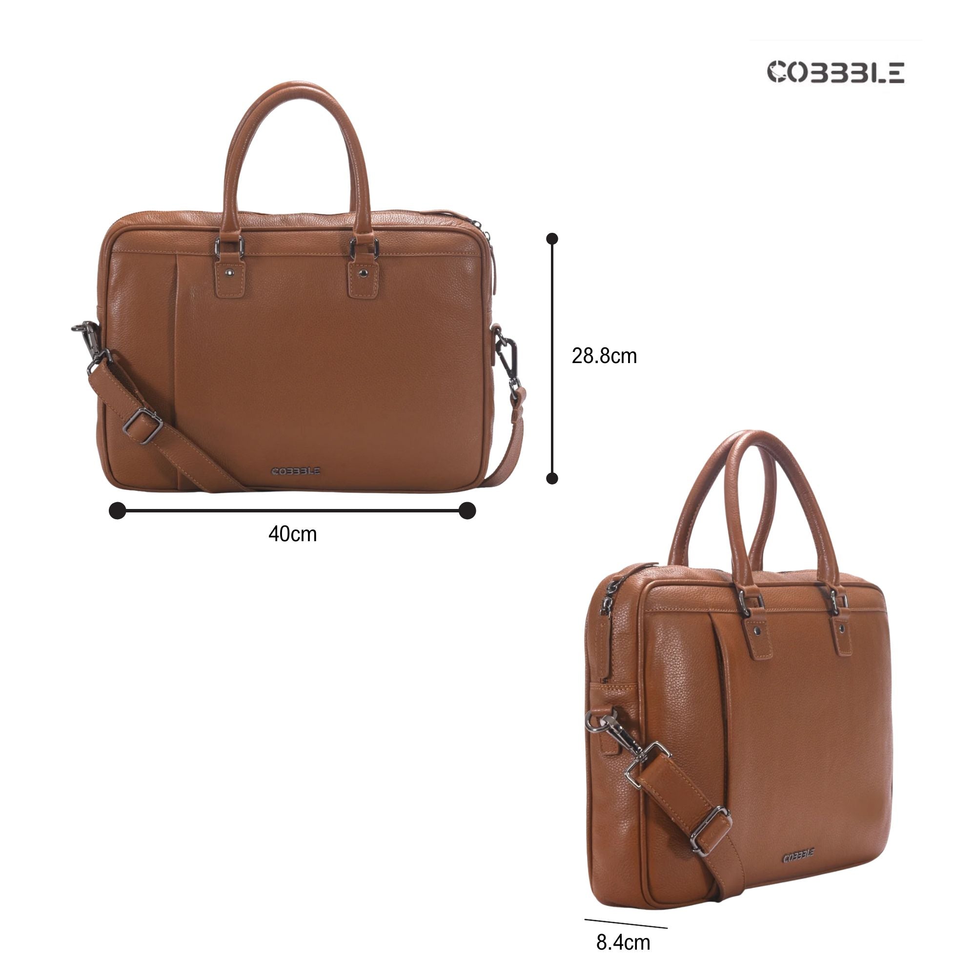 Cobbble Flat Grain Metro Laptop Briefcase - Tan