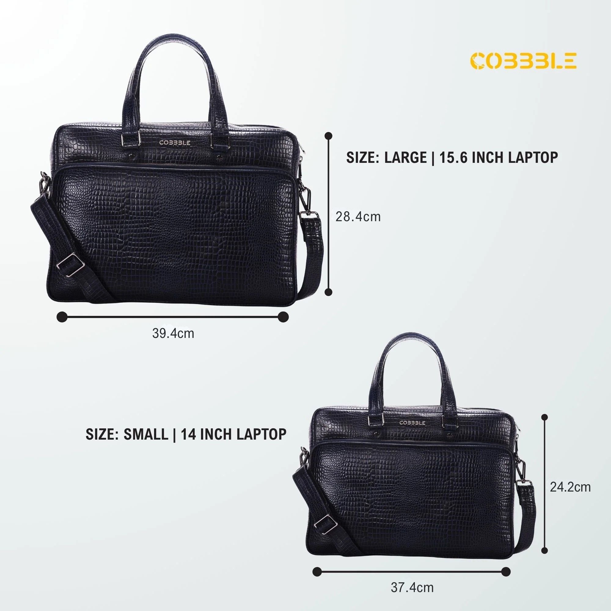 Cobbble Croco Classic Laptop Briefcase - Black