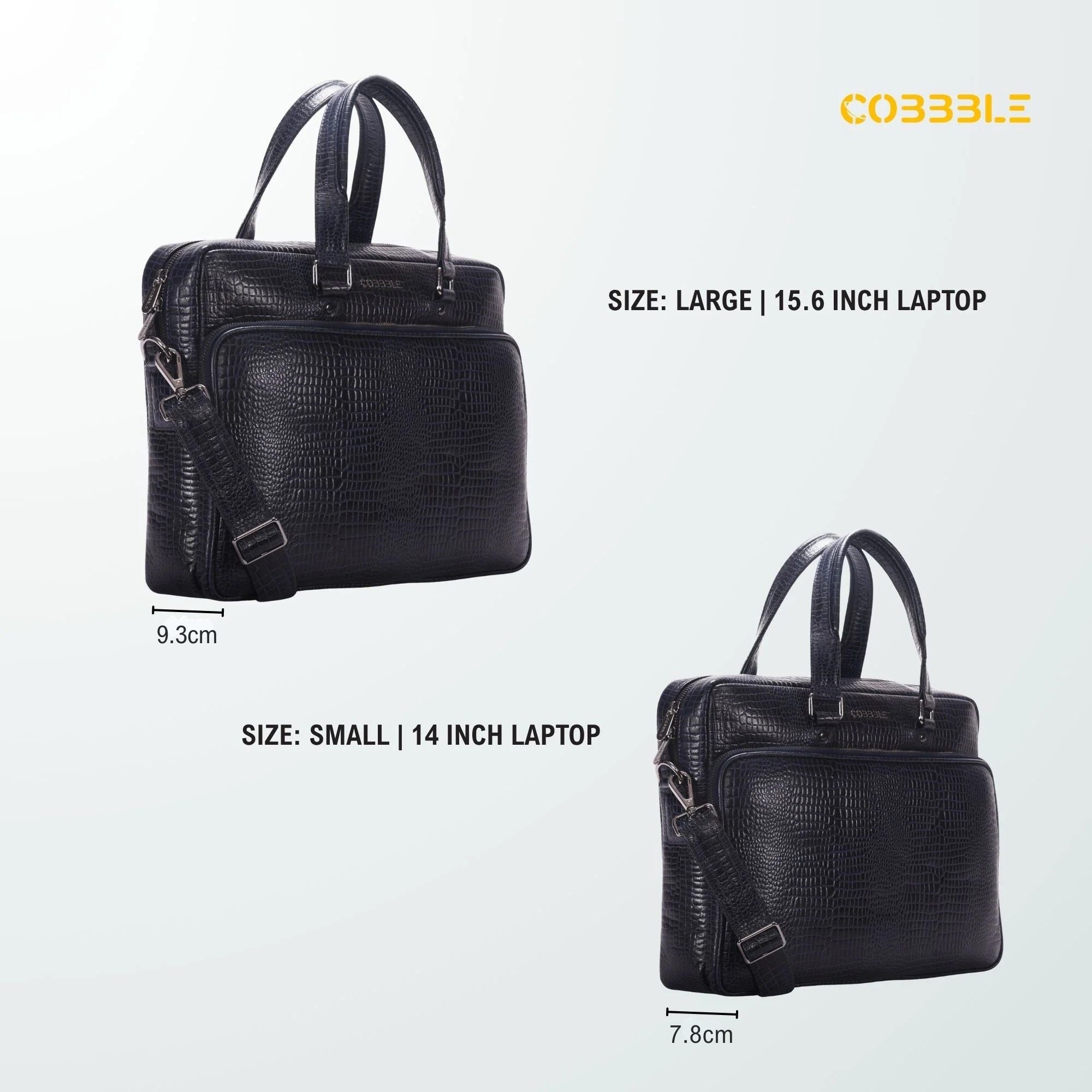 Cobbble Croco Classic Laptop Briefcase - Black