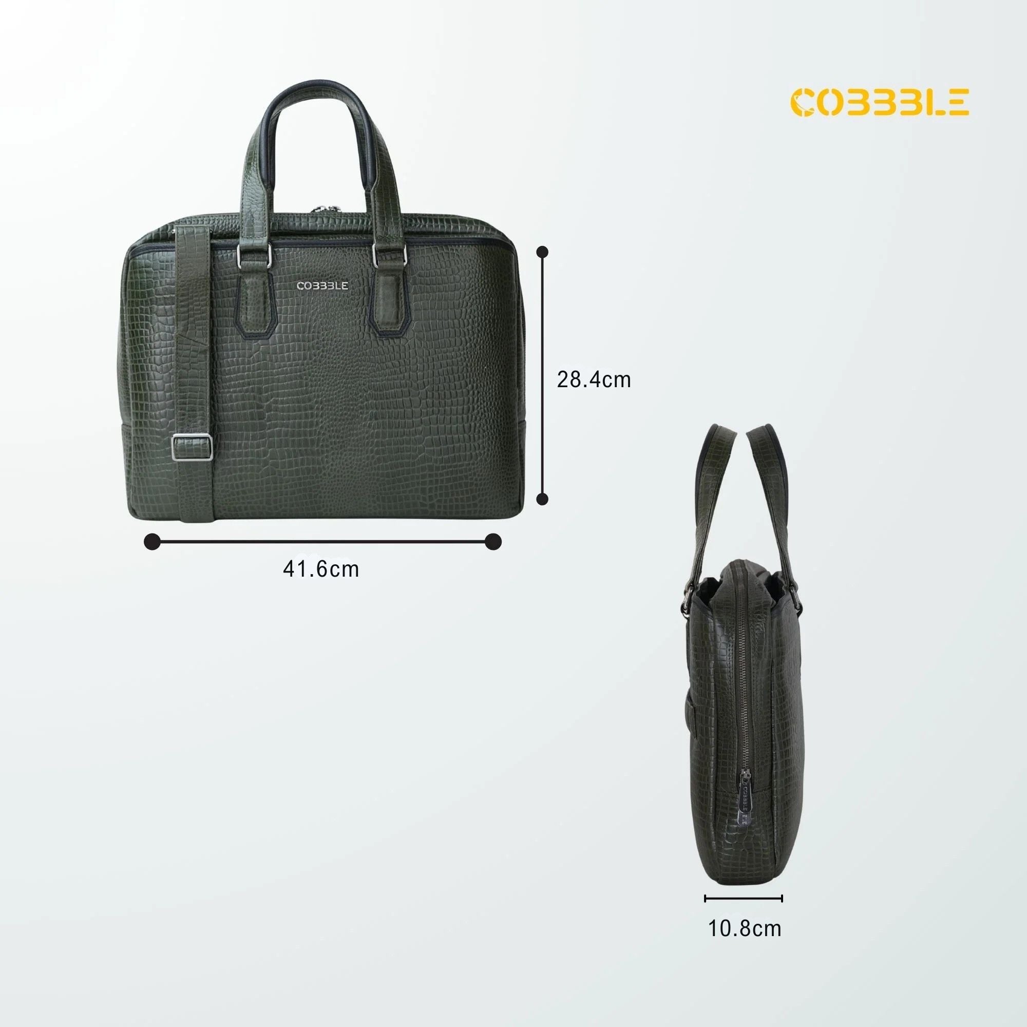 Cobbble Croco Executive Laptop Briefcase - Olive Green