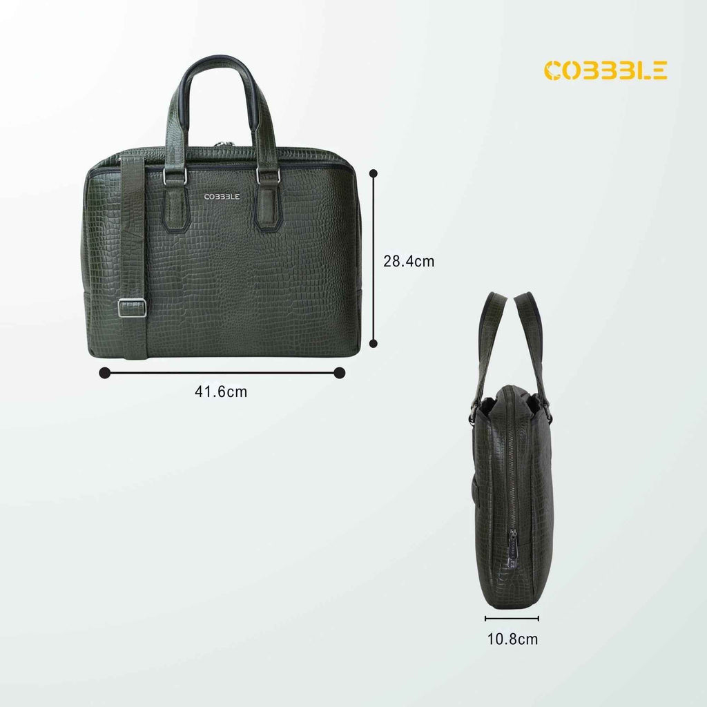 Cobbble Croco Executive Laptop Briefcase - Olive Leather