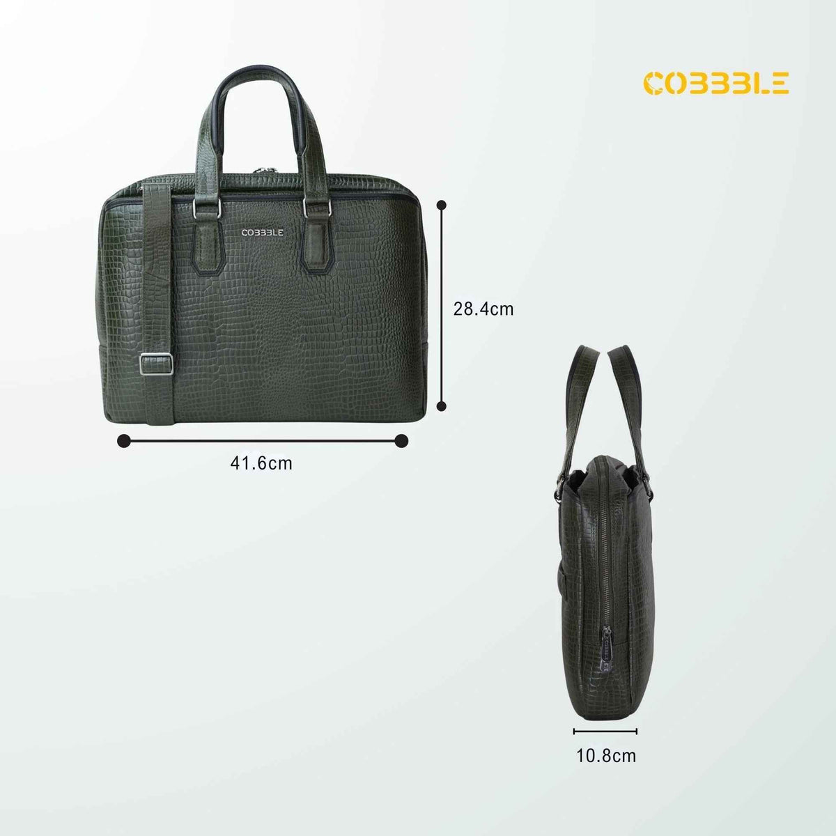 Cobbble Croco Executive Laptop Briefcase - Olive Leather