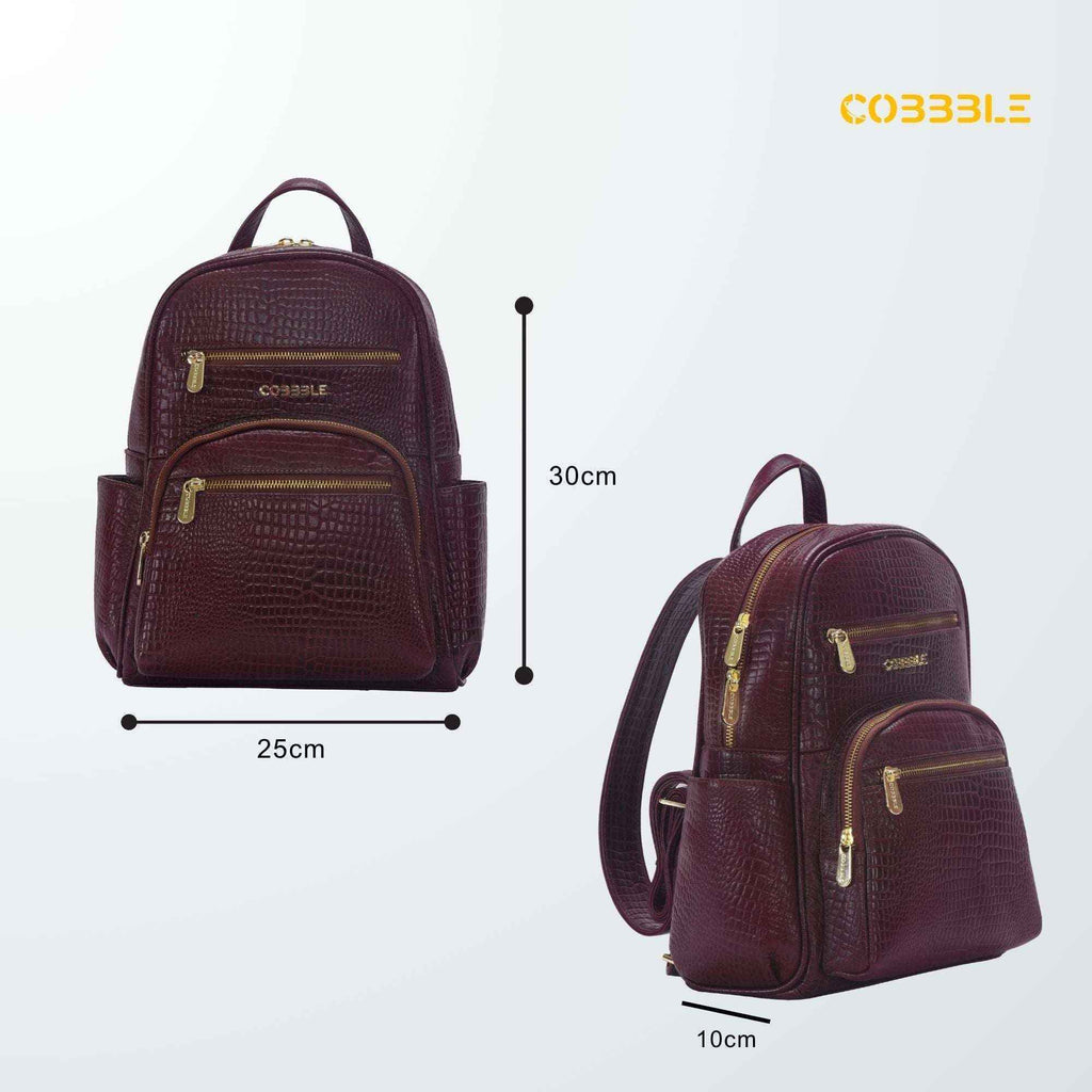 Luxury Backpack for Women - Cobbble Croco Day Backpack in Cherry