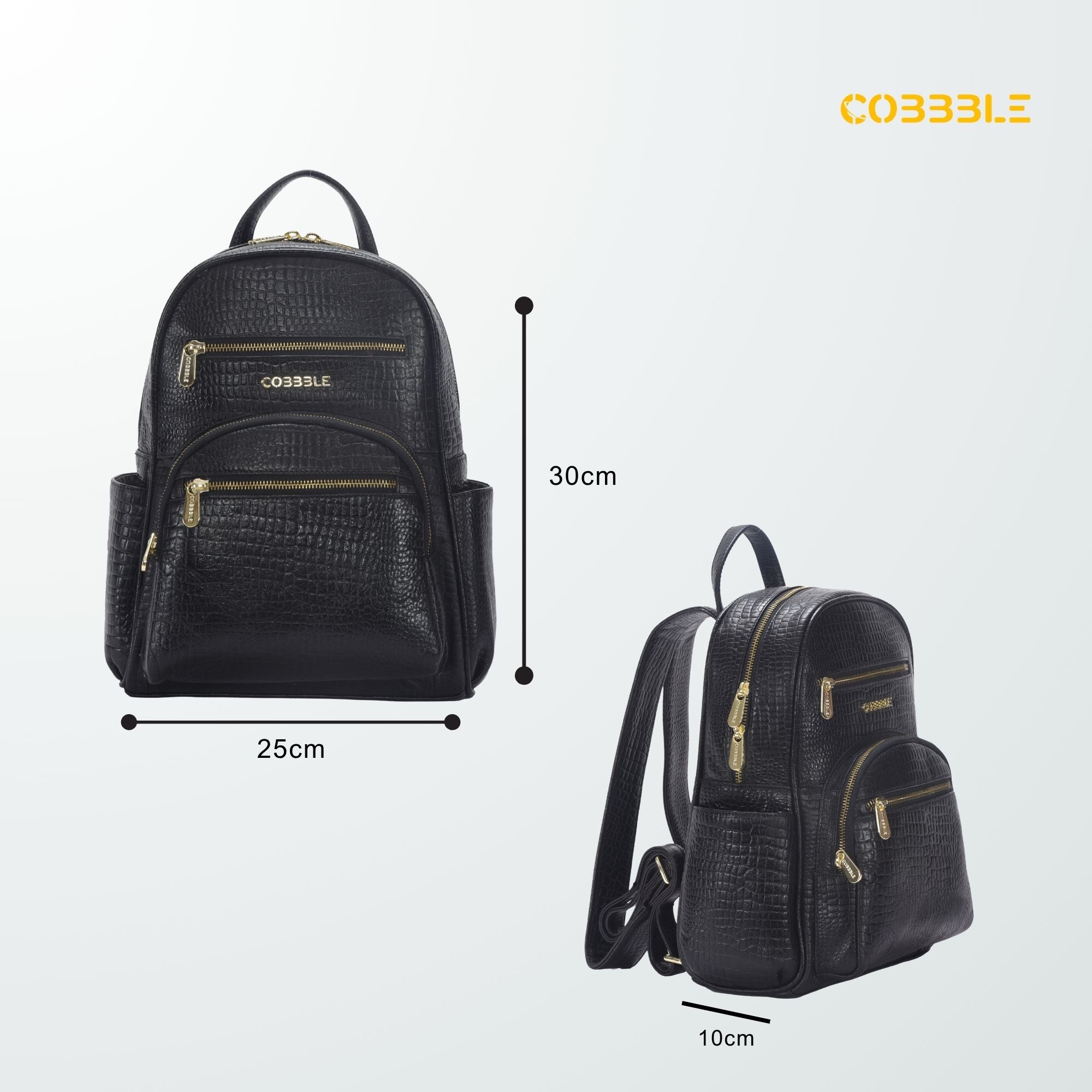 Cobbble Woman Croco Day Backpack - Black, Multi-Pocket