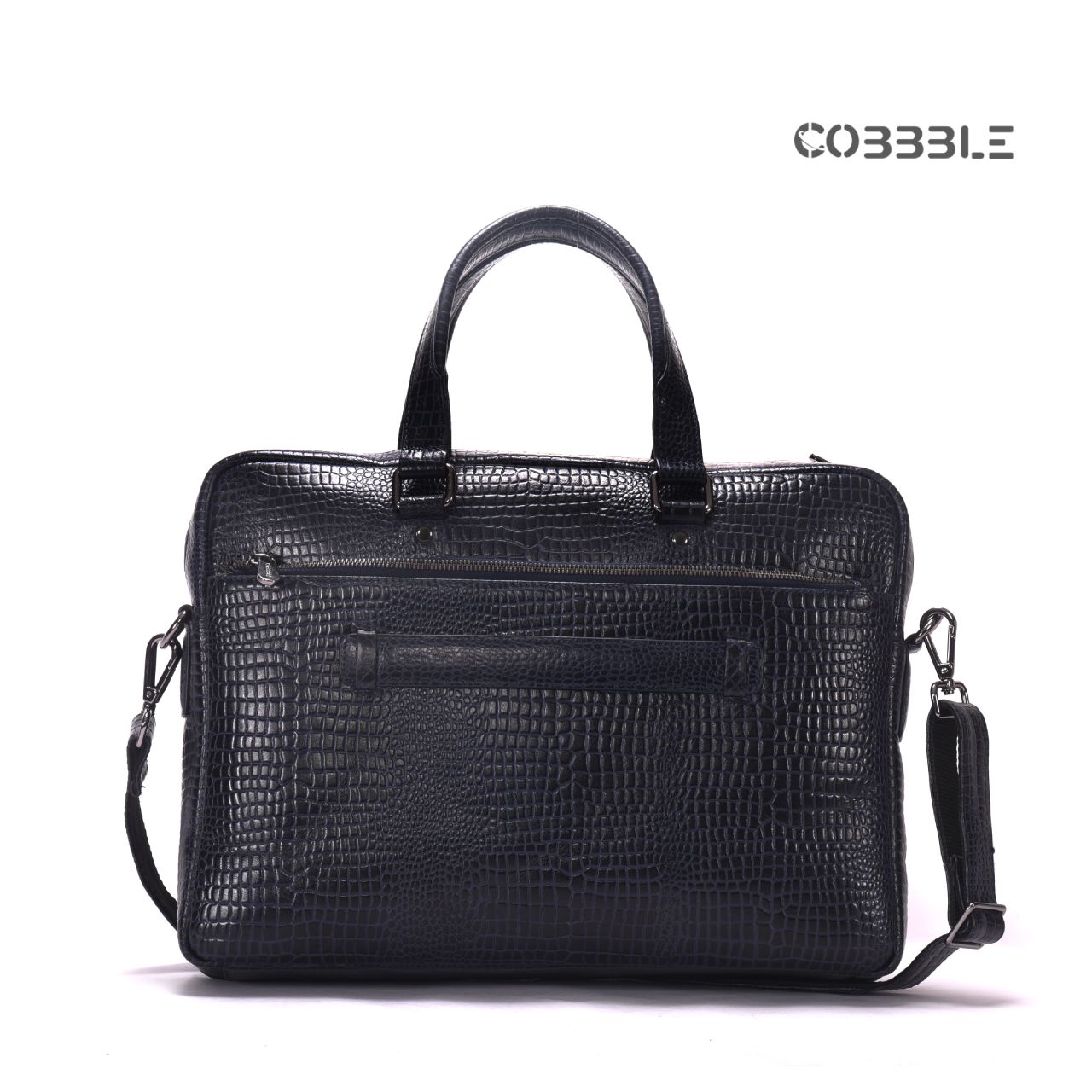 Cobbble Croco Classic Laptop Briefcase - Black