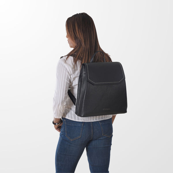 Cobbble Woman Mabel Flap Backpack – Black, Tab Sleeve