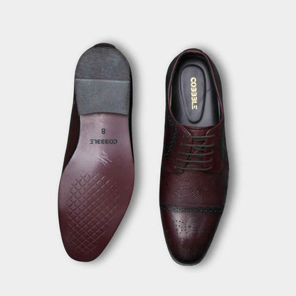 Cobbble Men's Premium Engraved Brogue Leather Shoes - Cherry