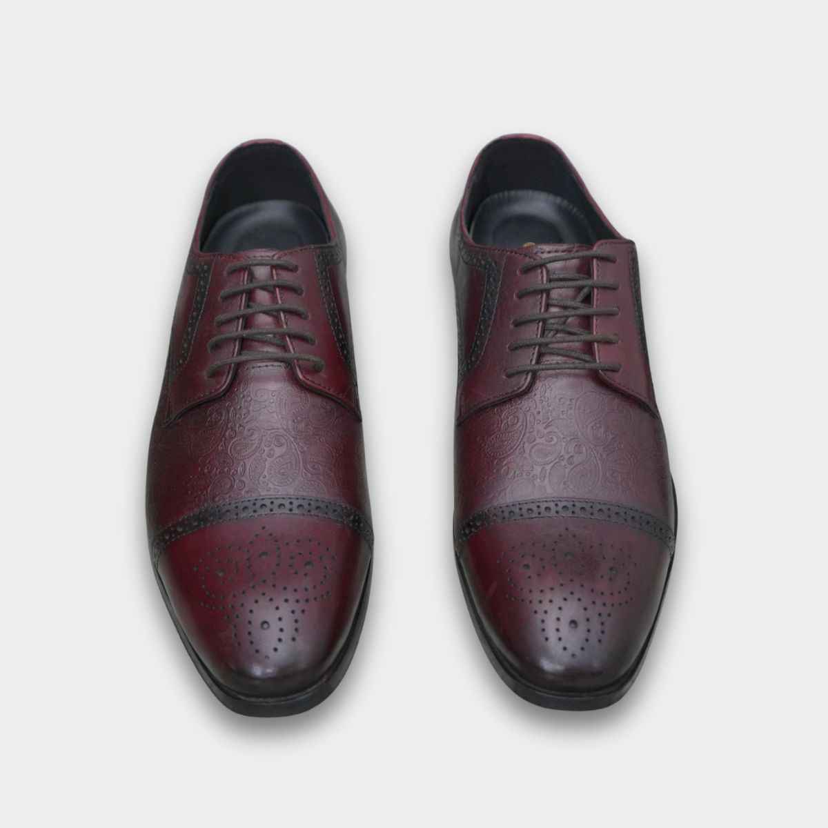 Cobbble Men's Premium Engraved Brogue Leather Shoes - Cherry
