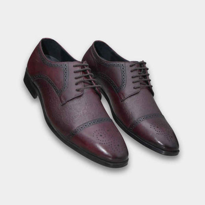 Cobbble Men's Premium Engraved Brogue Leather Shoes - Cherry