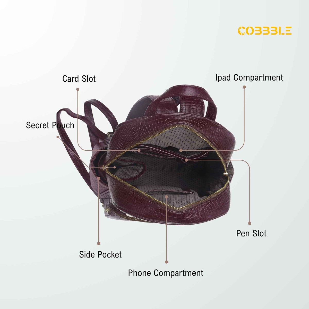Luxury Backpack for Women - Cobbble Croco Day Backpack in Cherry