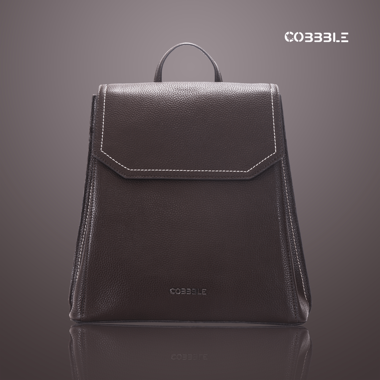 Cobbble Woman Mabel Flap Backpack – Dark Brown, Tab Sleeve