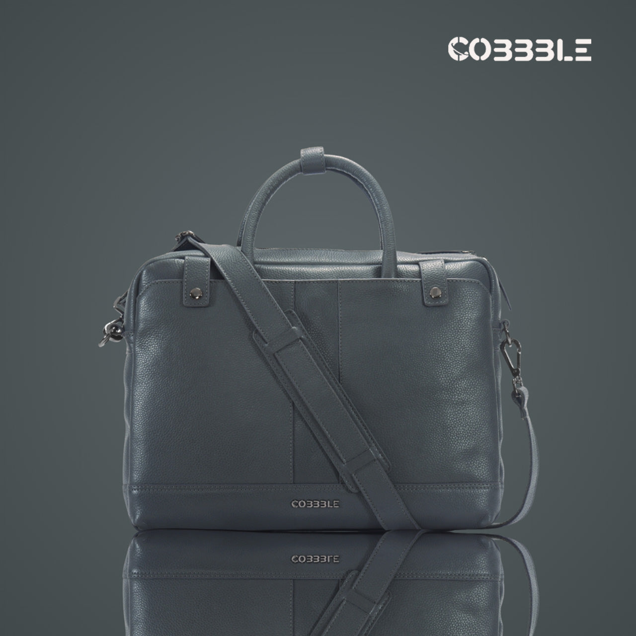 Cobbble Flat Grain Cambridge Laptop Briefcase - Grey