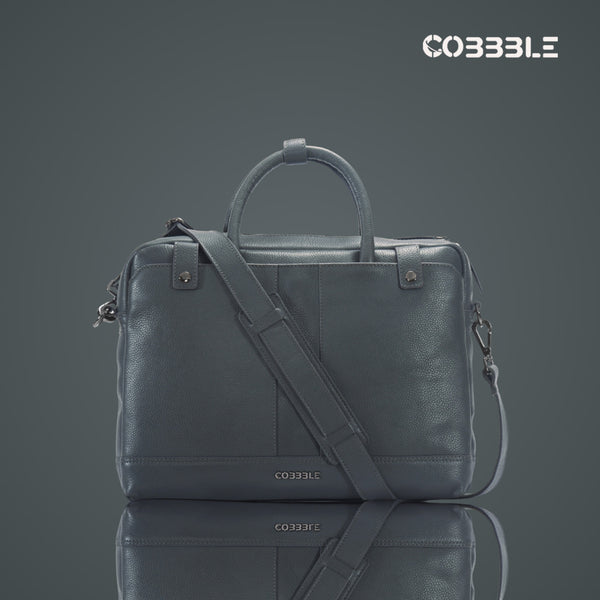 Cobbble Flat Grain Cambridge Laptop Briefcase - Grey