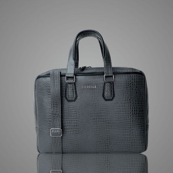 Cobbble Croco Executive Laptop Briefcase - Grey