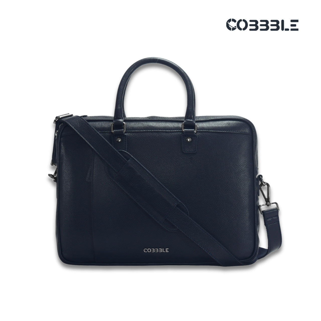 Cobbble Flat Grain Metro Laptop Briefcase - Navy Blue