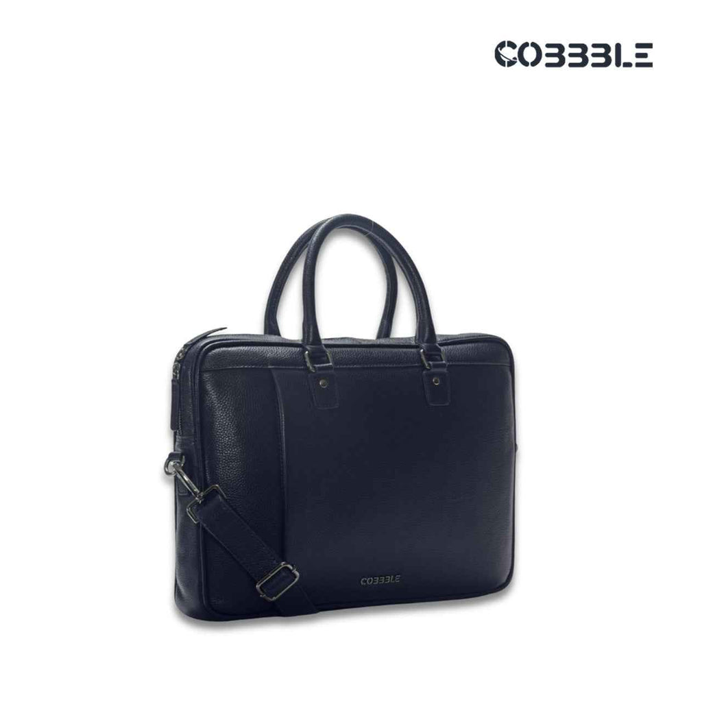 Cobbble Flat Grain Metro Laptop Briefcase - Navy Blue