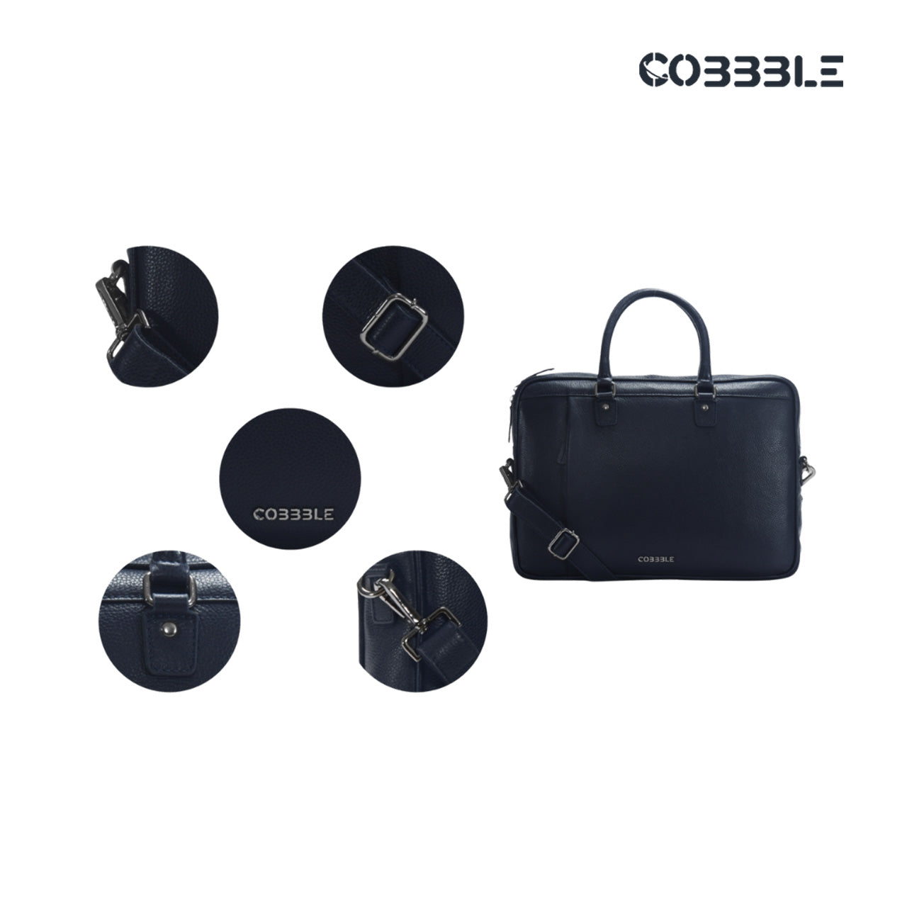 Cobbble Flat Grain Metro Laptop Briefcase - Navy Blue