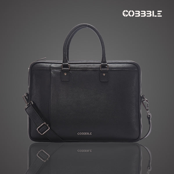Cobbble Flat Grain Metro Laptop Briefcase - Black