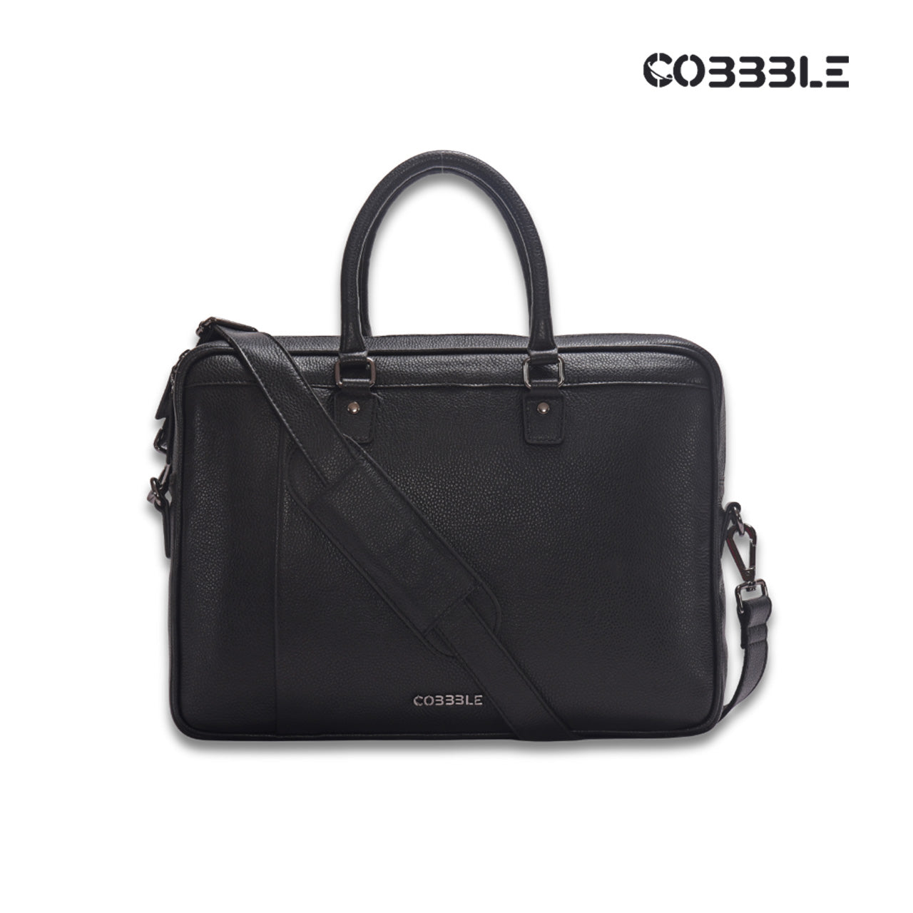 Cobbble Flat Grain Metro Laptop Briefcase - Black