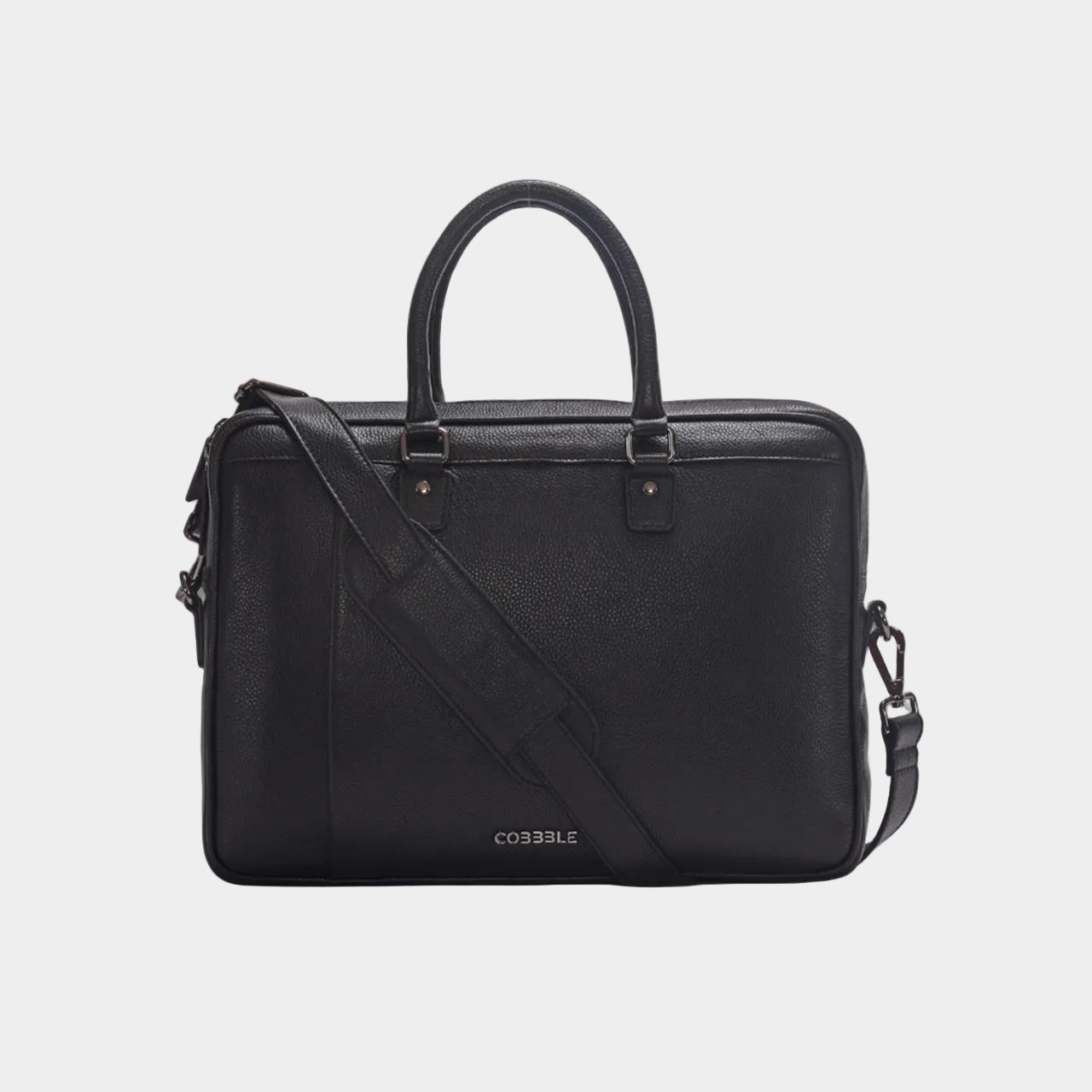 Cobbble Flat Grain Metro Laptop Briefcase - Black