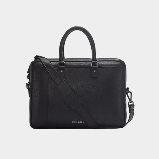 Cobbble Flat Grain Metro Laptop Briefcase - Black