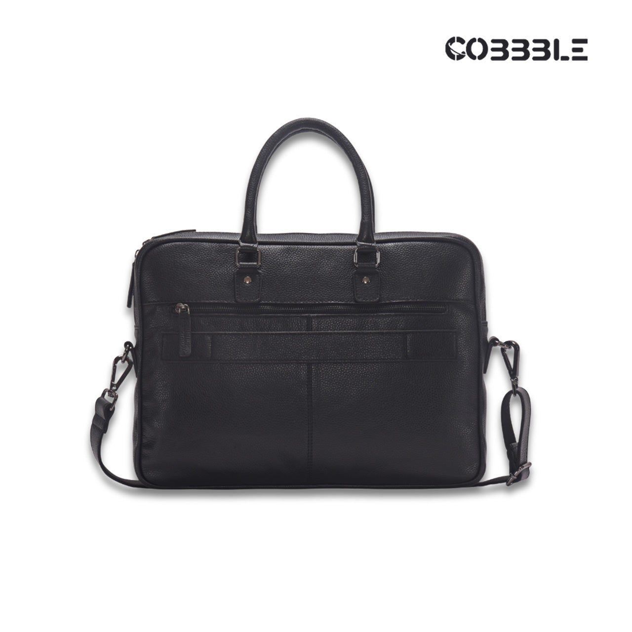 Cobbble Flat Grain Metro Laptop Briefcase - Black