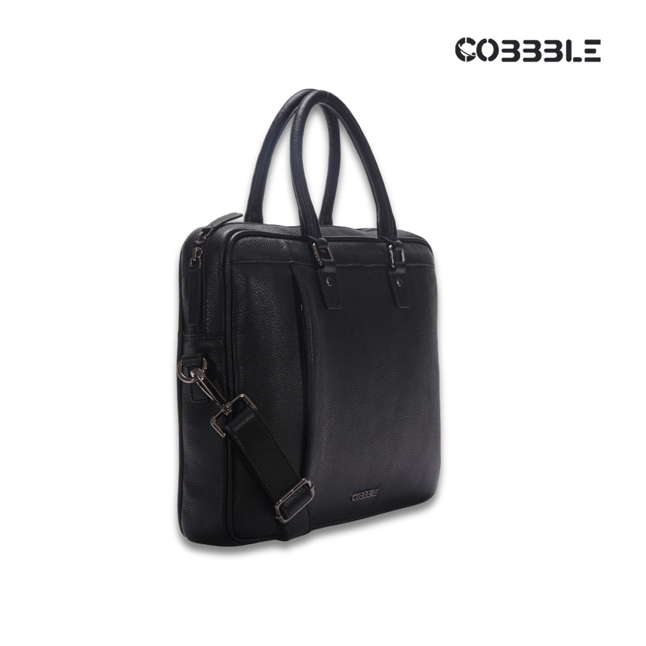 Cobbble Flat Grain Metro Laptop Briefcase - Black