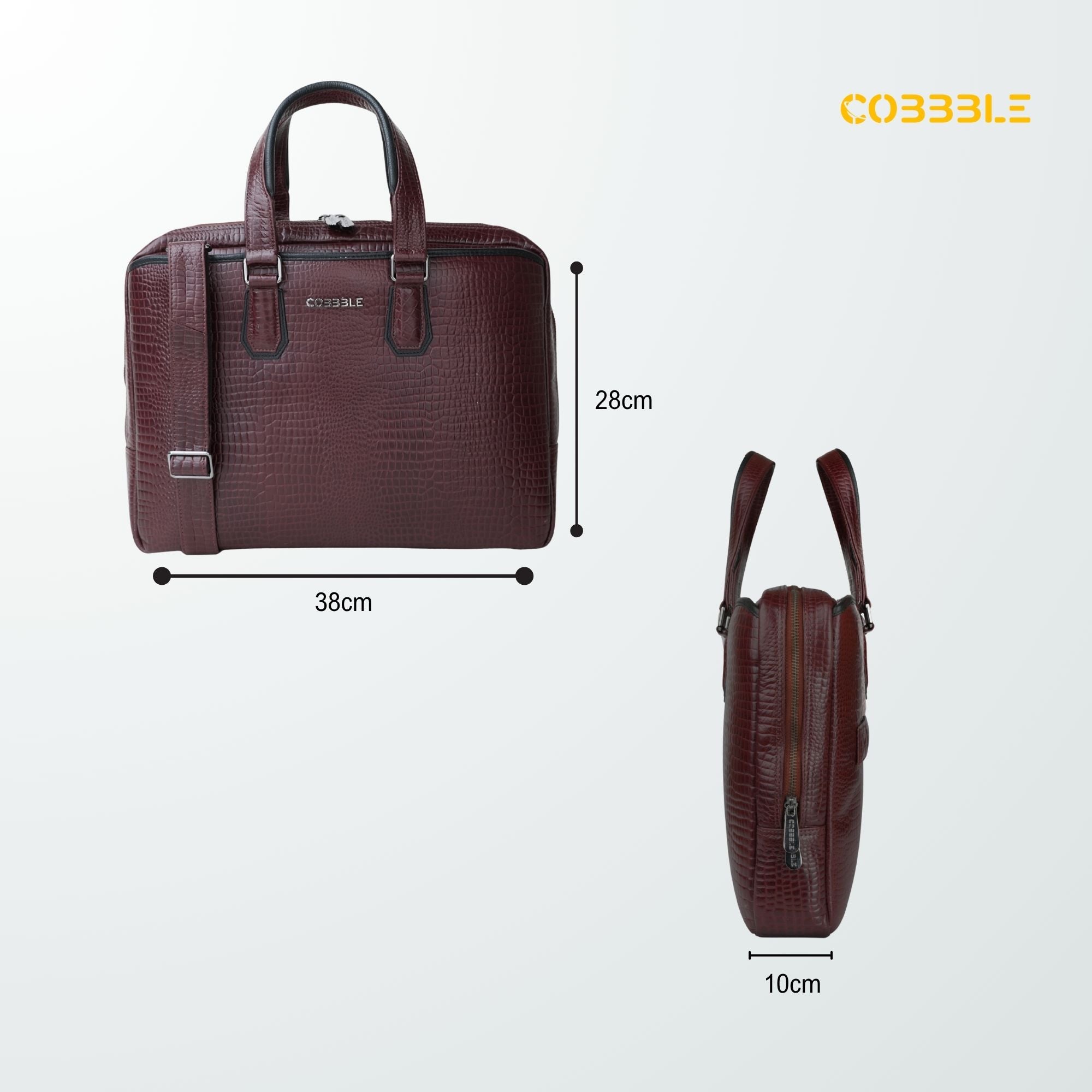Cobbble Croco Executive Laptop Briefcase - Cherry