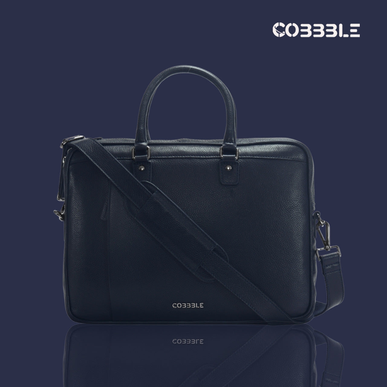 Cobbble Flat Grain Metro Laptop Briefcase - Navy Blue