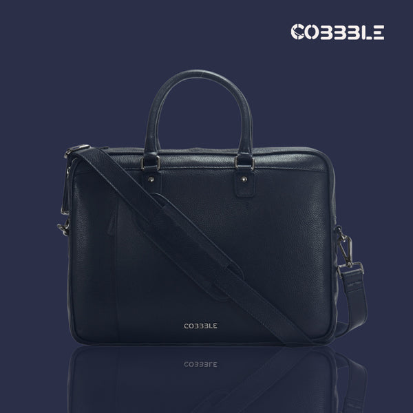 Cobbble Flat Grain Metro Laptop Briefcase - Navy Blue