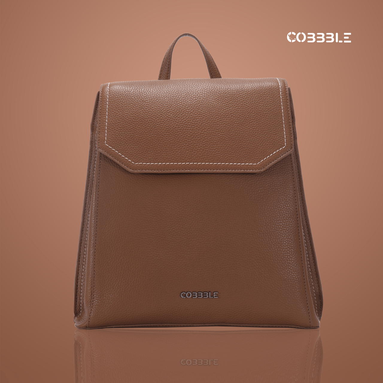 Cobbble Woman Mabel Flap Backpack – Mocha, Tab Sleeve