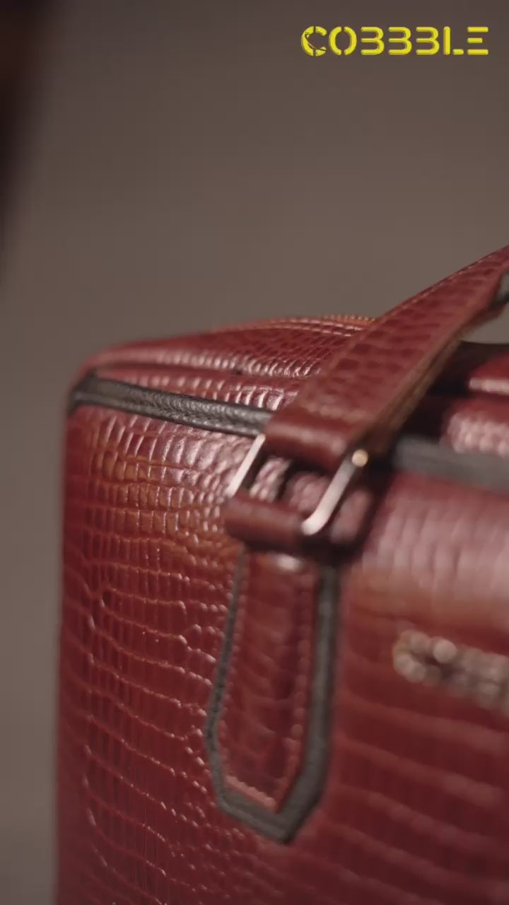 Cobbble Croco Executive Laptop Briefcase - Cherry