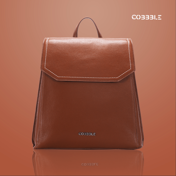 Cobbble Woman Mabel Flap Backpack – Tan, Tab Sleeve